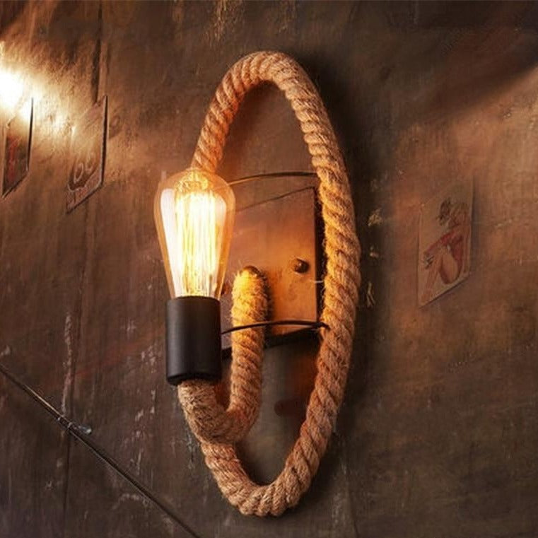 Vintage Wandleuchte mit Seil, Edison-Glühbirne, industrieller Stil, rustikale Wanddekoration