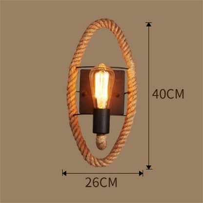 Industrielle Wandleuchte aus Seil, Vintage-Stil, E27 Fassung, 40x26 cm, warmes Licht.