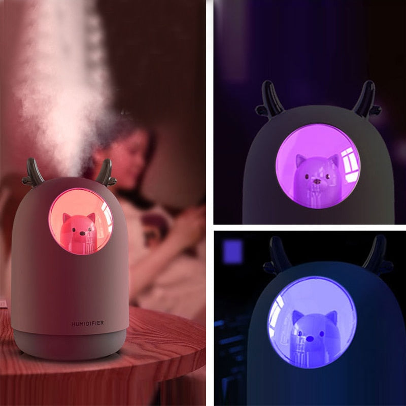 Ultraljuds-luftfuktare med LED-nattlampa för barnrum – LuftBär Mini