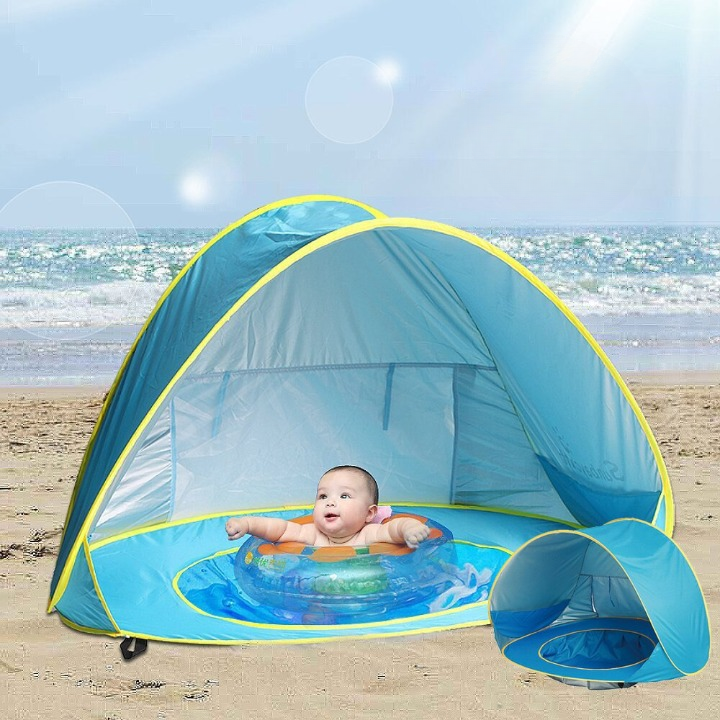 UV-skyddande strandtält med integrerad babyplaskbassäng – skuggtält