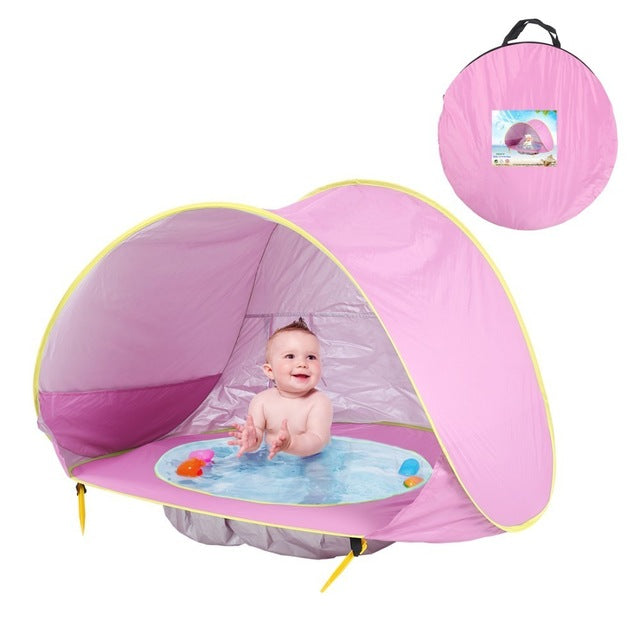 UV-skyddande strandtält med integrerad babyplaskbassäng – skuggtält