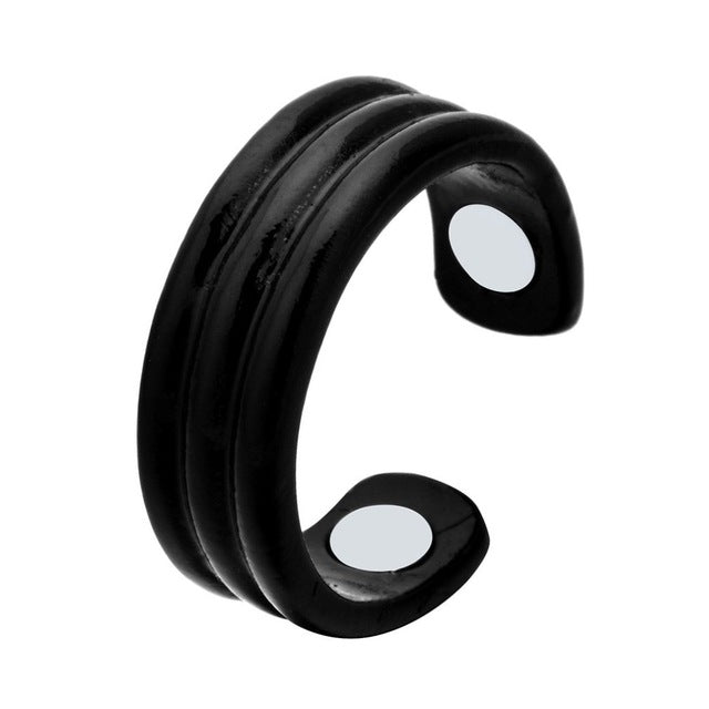 Schwarzer Magnetring, offenes Design, zweireihig, Unisex-Schmuck, Edelstahl, modisch.