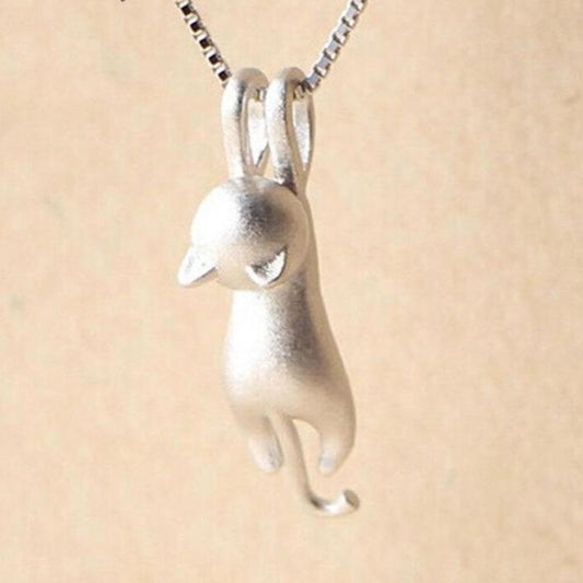 Silberne Katzenanhänger-Halskette, minimalistisches Design, Schmuck für Tierliebhaber.