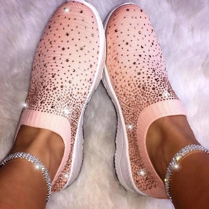 Rosa Damen-Sneaker mit Strasssteinen, bequem, modisch, atmungsaktiv, Freizeit-Schuhe.