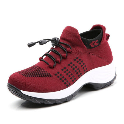 Roter Sportschuh, atmungsaktiv, rutschfest, für Damen, mit Schnürung, bequemes Design.
