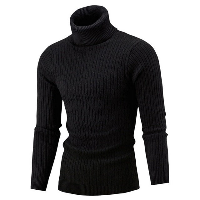 Schwarzer Rollkragenpullover Herren, Strick, warm, modisch, Wintermode, elegant.