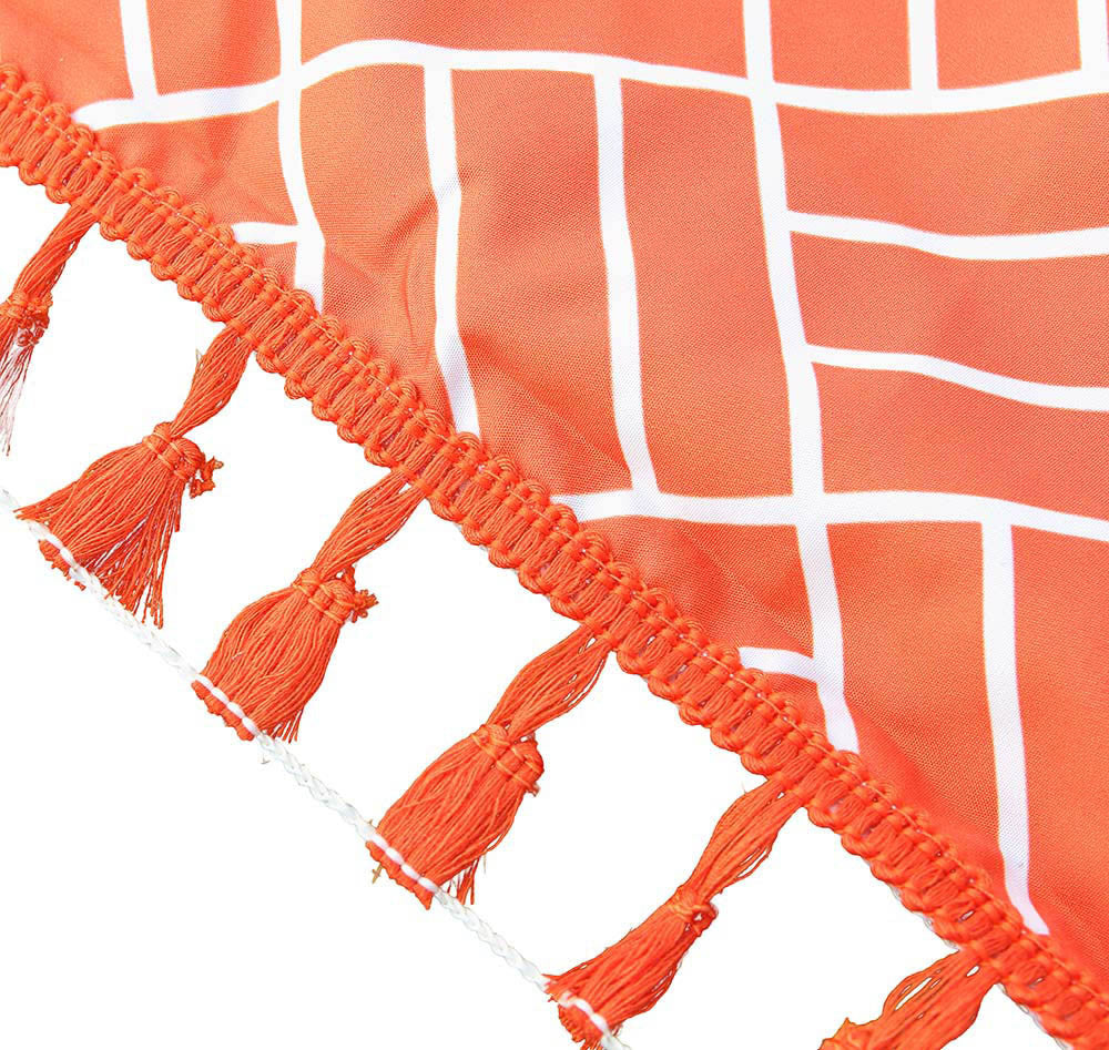 Orange-weißes Strandtuch mit Fransen, geometrisches Muster, Mikrofaser, schnell trocknend.