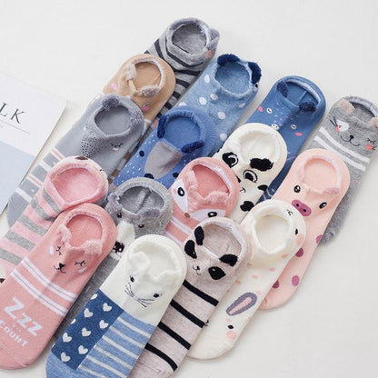 Sneakersockor med djuransikte och öron – bomull 35–40 (2+2 gratis)