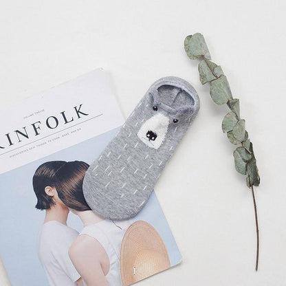 Sneakersockor med djuransikte och öron – bomull 35–40 (2+2 gratis)