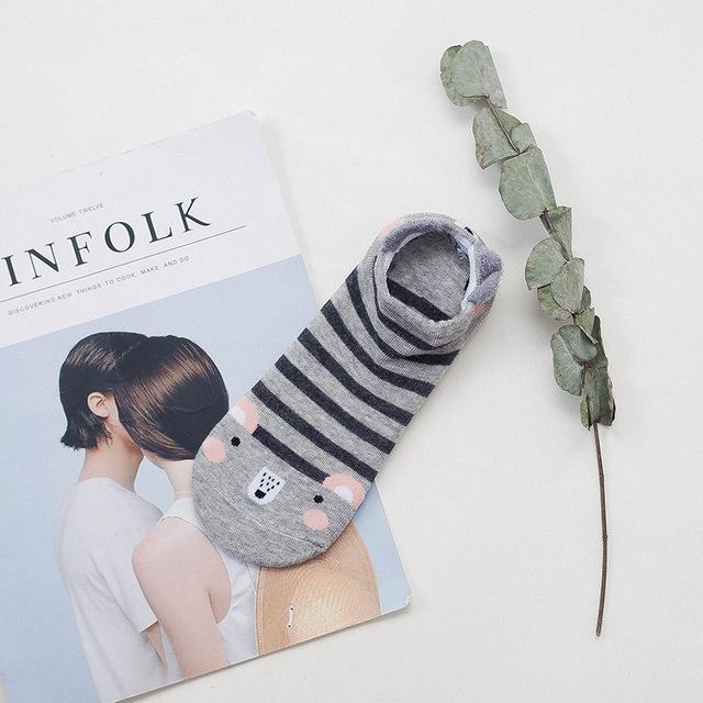 Sneakersockor med djuransikte och öron – bomull 35–40 (2+2 gratis)