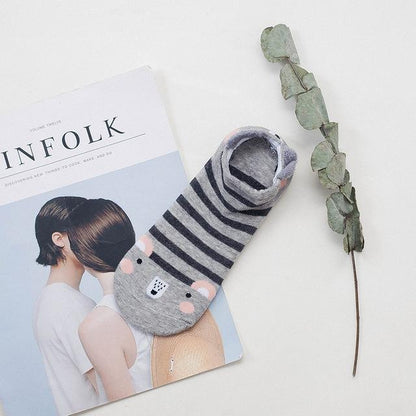 Sneakersockor med djuransikte och öron – bomull 35–40 (2+2 gratis)