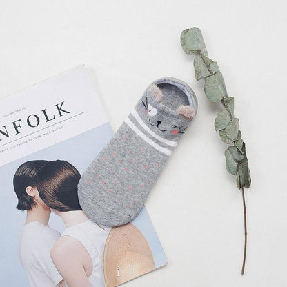 Sneakersockor med djuransikte och öron – bomull 35–40 (2+2 gratis)