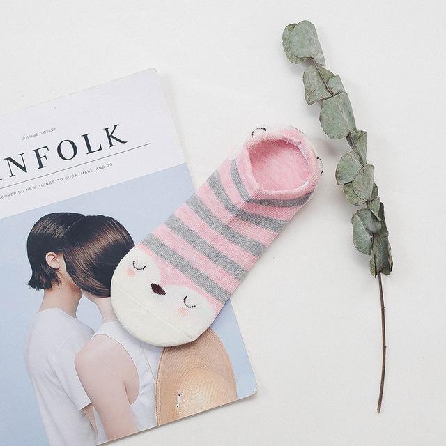 Sneakersockor med djuransikte och öron – bomull 35–40 (2+2 gratis)