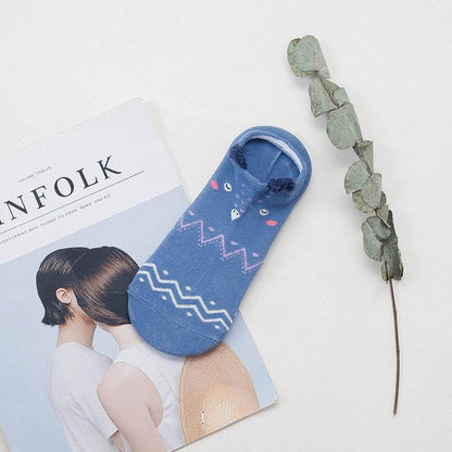 Sneakersockor med djuransikte och öron – bomull 35–40 (2+2 gratis)