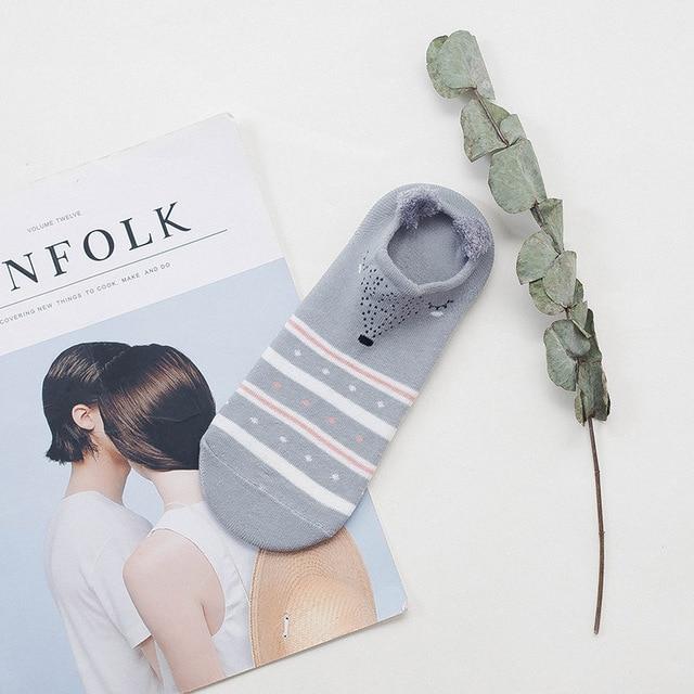 Sneakersockor med djuransikte och öron – bomull 35–40 (2+2 gratis)
