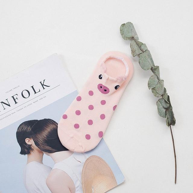 Sneakersockor med djuransikte och öron – bomull 35–40 (2+2 gratis)