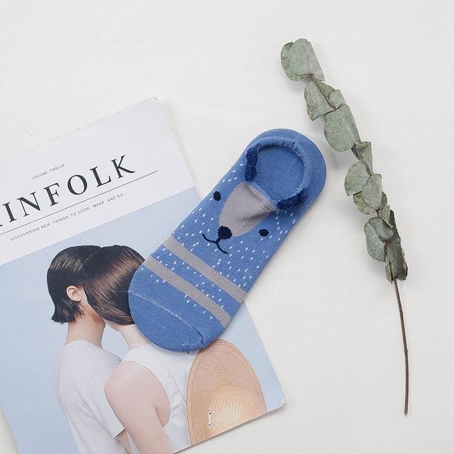 Sneakersockor med djuransikte och öron – bomull 35–40 (2+2 gratis)