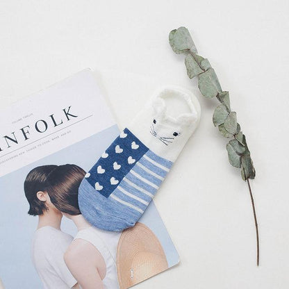 Sneakersockor med djuransikte och öron – bomull 35–40 (2+2 gratis)