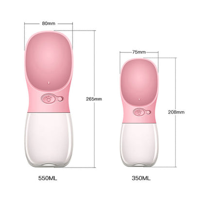 Rosa tragbare Hundewasserflasche, 550ml und 350ml, mit Spender, ideal für unterwegs.