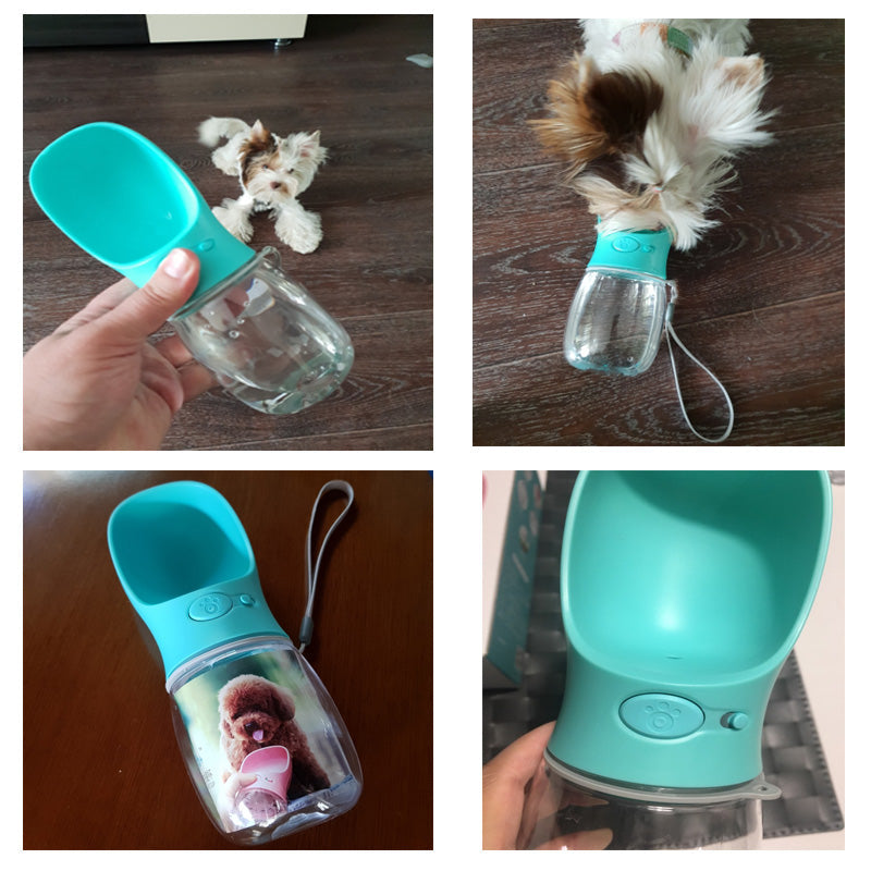 Tragbare Hundewasserflasche, blau, auslaufsicher, für unterwegs, Haustierbedarf.