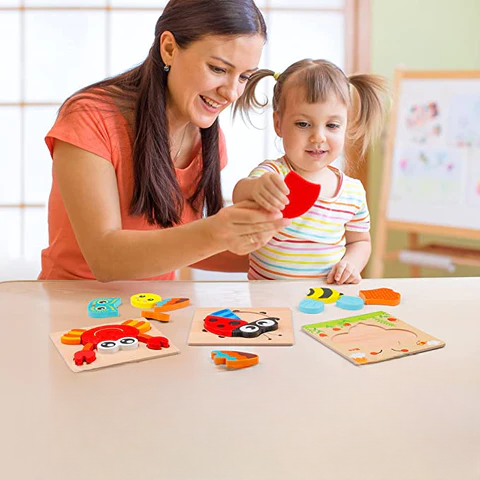 Lärkpussel i trä för småbarn – Upptäckarset Montessori (1+1 GRATIS)