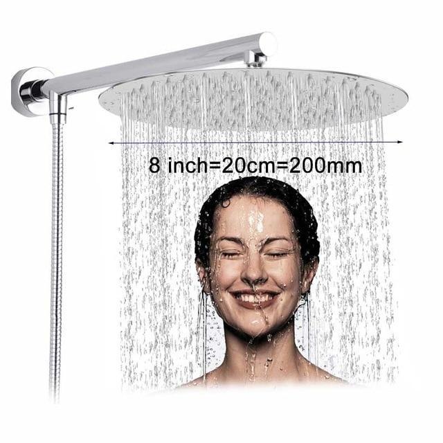 Wandmontierter Regenduschkopf, ultradünn, 20 cm, mit Duscharm und Schlauch, Edelstahl.