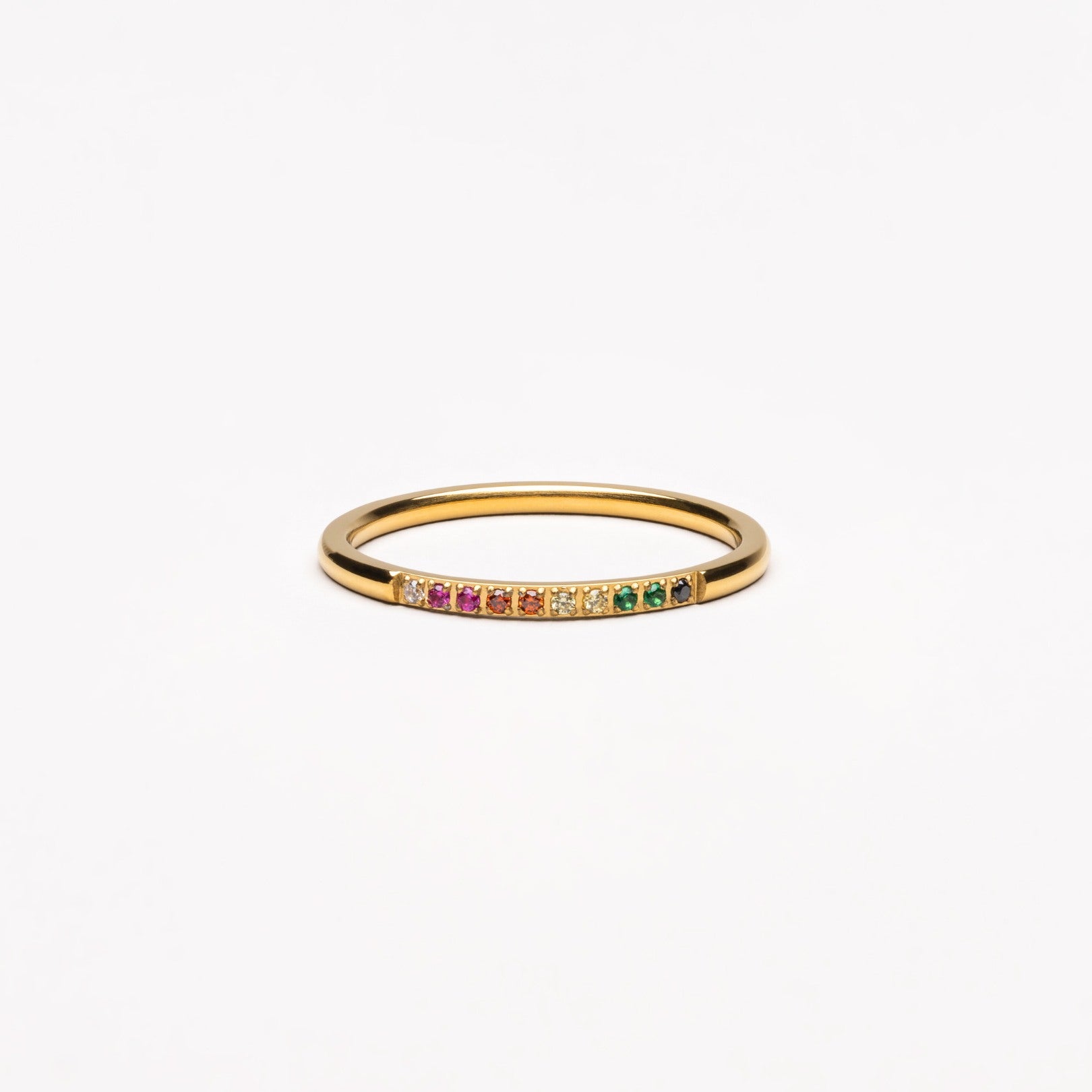 Goldener Ring mit Regenbogen-Edelsteinen, zierlich, modisch, Schmuck für Damen.