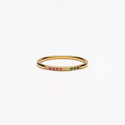 Goldener Ring mit Regenbogen-Edelsteinen, zierlich, modisch, Schmuck für Damen.