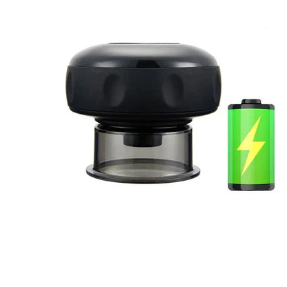 Schwarzer wiederaufladbarer Therapievibrator mit Saugnapf und Batterieladeanzeige.