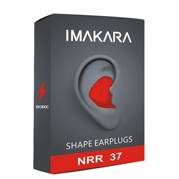 IMAKARA Gehörschutzstöpsel, rot, NRR 37, geräuschreduzierend, ergonomisch, Verpackung.
