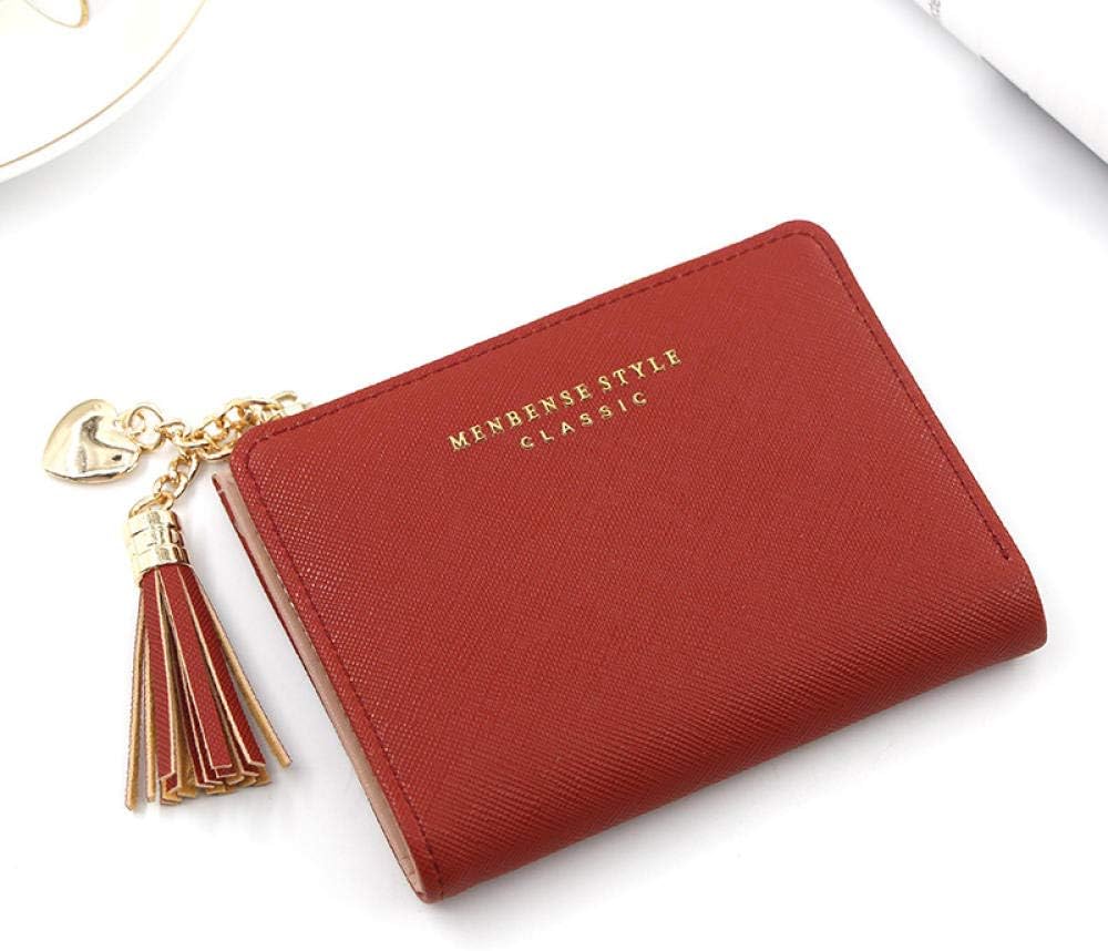 Rote Damen-Geldbörse aus Leder mit Quastenanhänger, klassisches Design, kompakt.