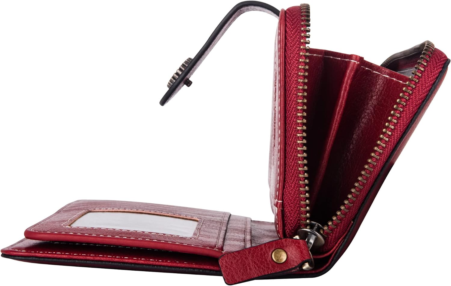 Rote Leder-Geldbörse mit Reißverschluss, Kartenfächern und Münzfach, stilvoll und praktisch.