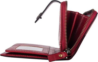 Rote Leder-Geldbörse mit Reißverschluss, Kartenfächern und Münzfach, stilvoll und praktisch.