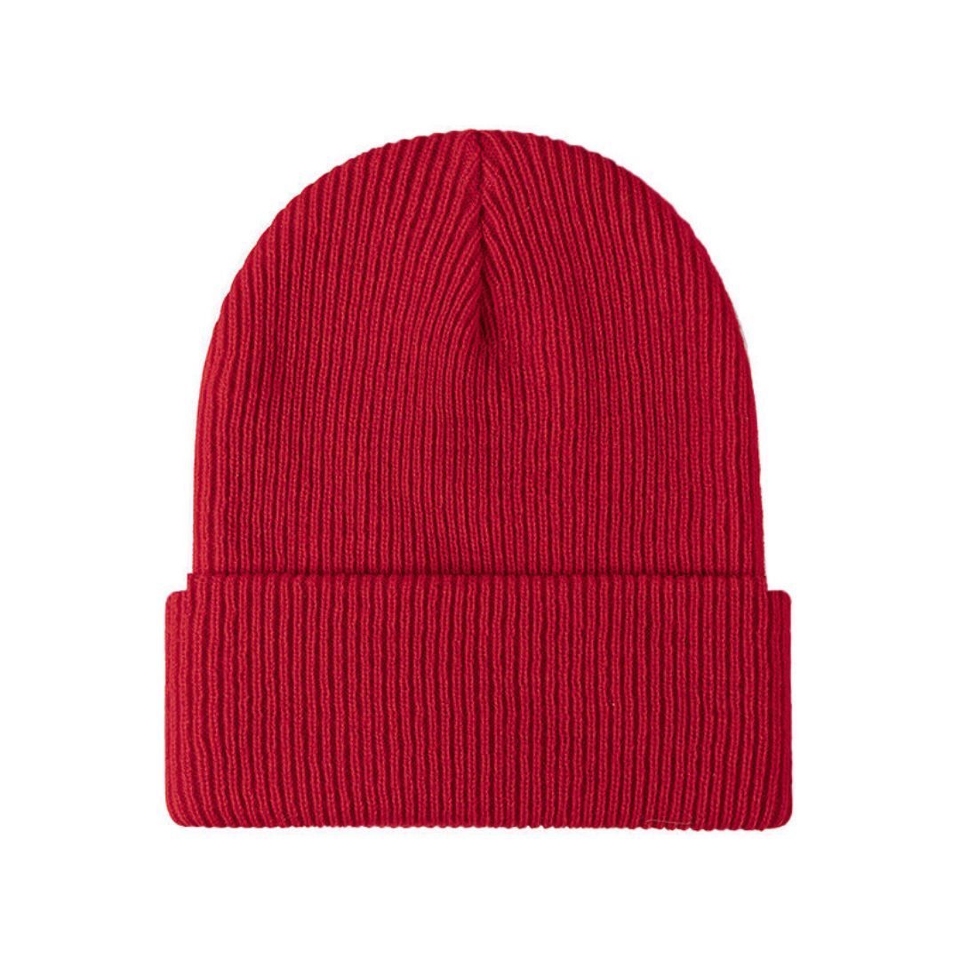 Rote Strickmütze aus Wolle, Unisex, warm, modisch, Winteraccessoire, Freizeitkleidung.