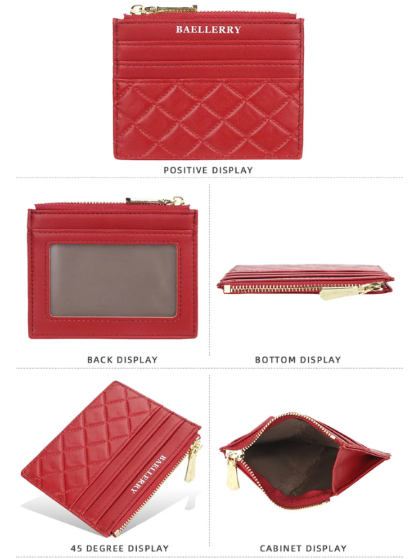 Rote Damen-Geldbörse aus Leder mit Reißverschluss, Kartenfächer, kompakt, elegant, Baellerry.
