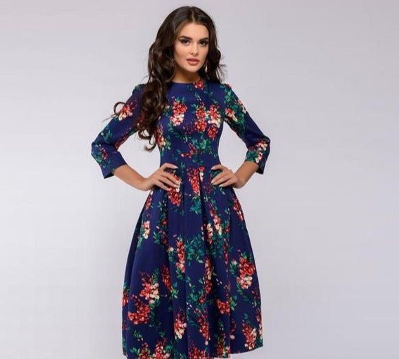 Retro klänning med höstig blommönster – Florina