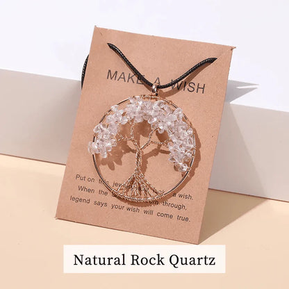 Natürlicher Rock-Quarz-Anhänger, Baum-Design, Kristall, Schmuck, Geschenkidee.