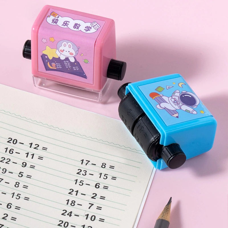 Rosa und blauer Rechenstempel für Kinder, Kunststoff, Lernspielzeug, Mathematik, Addition, Subtraktion.
