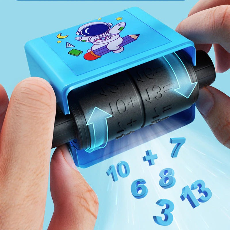 Blauer Rechenstempel für Kinder, Zahlen, Mathematik, Lernspielzeug, Astronautenmotiv.