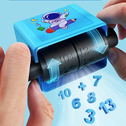 Blauer Rechenstempel für Kinder, Zahlen, Mathematik, Lernspielzeug, Astronautenmotiv.