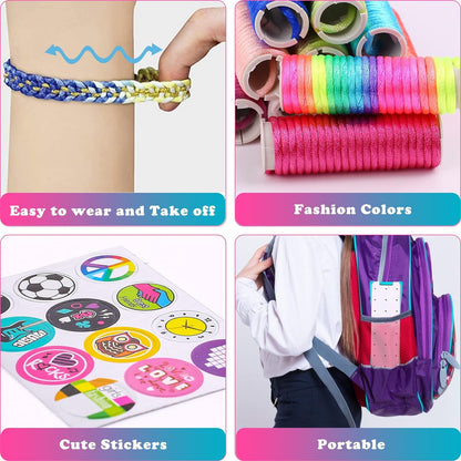 DIY-Flechtset für Kinder, bunte Seile, Armband, tragbar, modische Farben, niedliche Sticker.