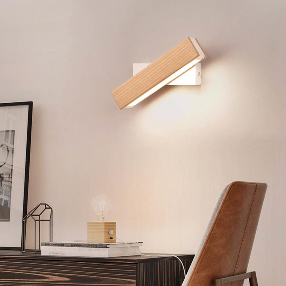 Drehbare LED-Wandleuchte aus Holz, modern, energiesparend, für Wohnzimmer oder Büro.