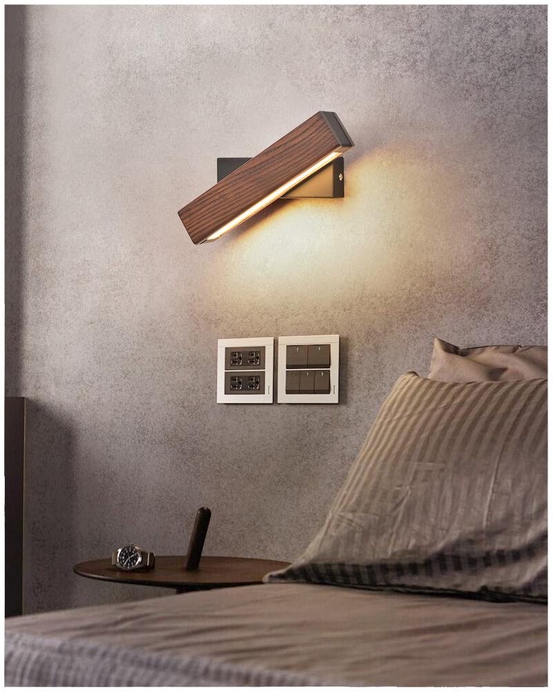 Drehbare LED-Wandleuchte aus Holz, modern, Schlafzimmerbeleuchtung, energiesparend.