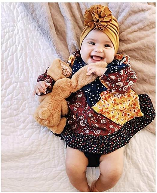 Mjuk baby turbanhatt med volangdetalj – Höstmagisk MysGlans (1+1 Gratis)