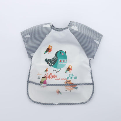 Baby-Lätzchen mit Vogelmotiv, grau-weiß gestreift, wasserdicht, für Kleinkinder.