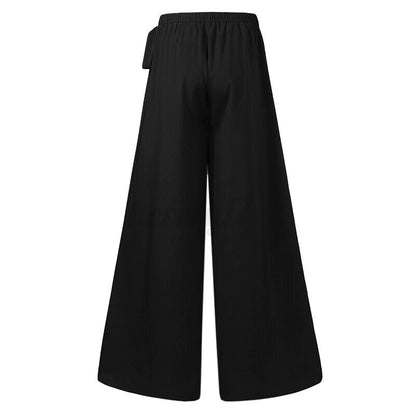 Schwarze Damen-Palazzo-Hose, weiter Schnitt, elastischer Bund, modisch, bequem.