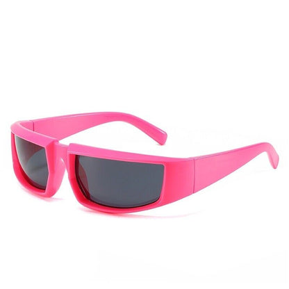 Rosa Sonnenbrille, rechteckig, UV-Schutz, modisch, Kunststoff, Unisex, trendig.