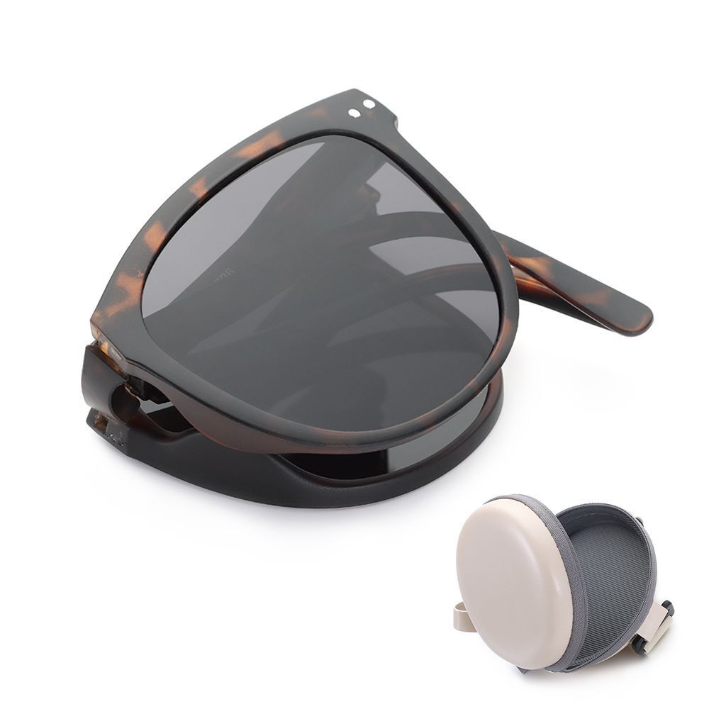 Zusammenklappbare Sonnenbrille, Schildpattmuster, mit Etui, UV-Schutz, modisch, unisex.