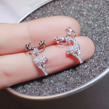 Silberne Hirsch-Ohrringe mit Strass, eleganter Schmuck, modisches Accessoire, Geschenkidee.