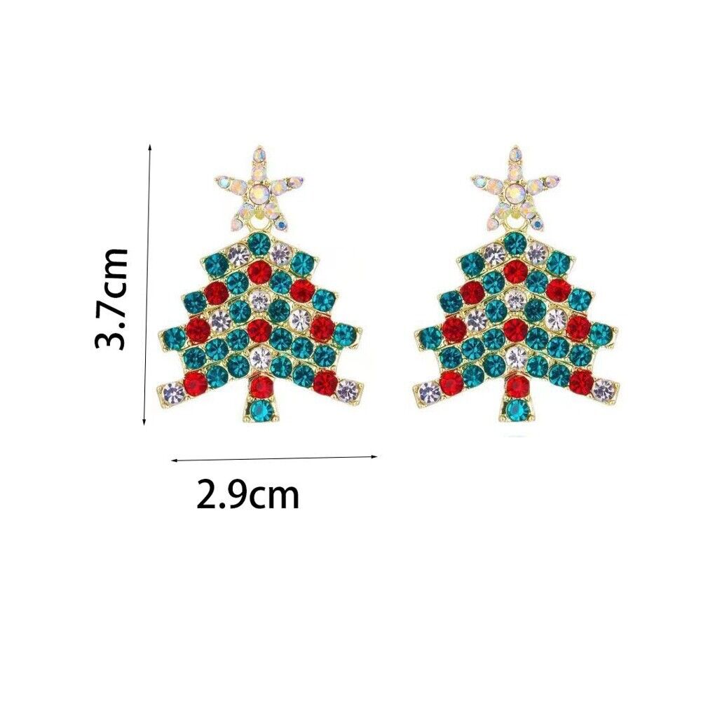 Weihnachtsbaum-Ohrringe, bunt, Strass, 3,7 cm x 2,9 cm, festlicher Schmuck, Damenaccessoire.